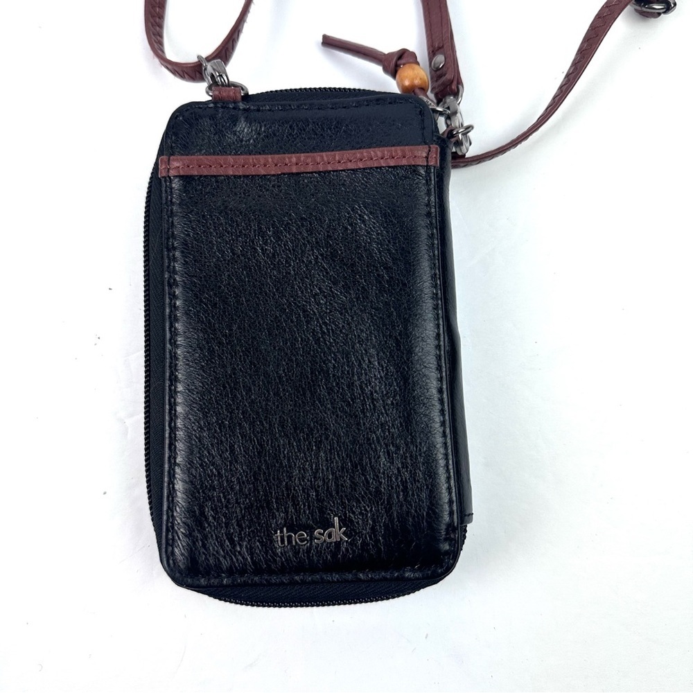 The Sak Iris North South Crossbody Wallet Bag Black Brown Leather Wristlet Strap - Picture 3 of 9